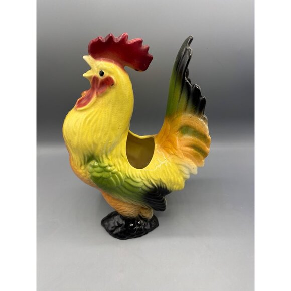Vtg Ceramic Rooster Chicken Planter Multicolor Farmhouse Style - Picture 3 of 7
